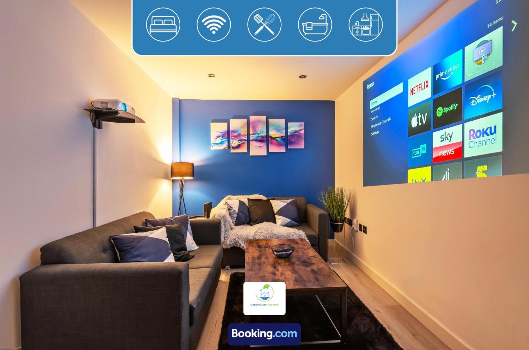 Spacious 1 Bedroom By Haven Escapes Short Lets & Serviced With 4k Cinema Experience * Bradford (West Yorkshire)